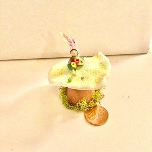 Mini Shroomie & Magical Fairy holding flowers, Swarovski Crystals in Cap!